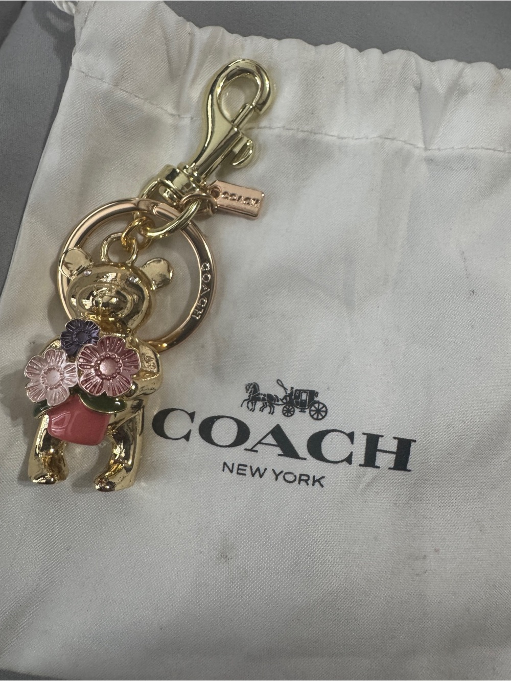 COACH Gold Bear Floral Keychain/Bag Charm - with matching Mini Charm